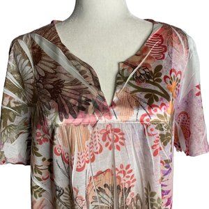 Floral Sublimation Swing Top L White V Neck Flutter Sleeves All Over Print